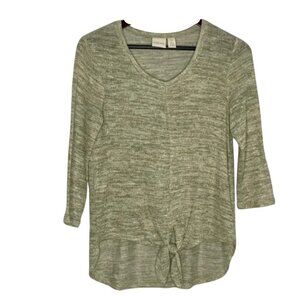 Chico's Tie Front Lightweight Sweater Green Gold Thread Size Small